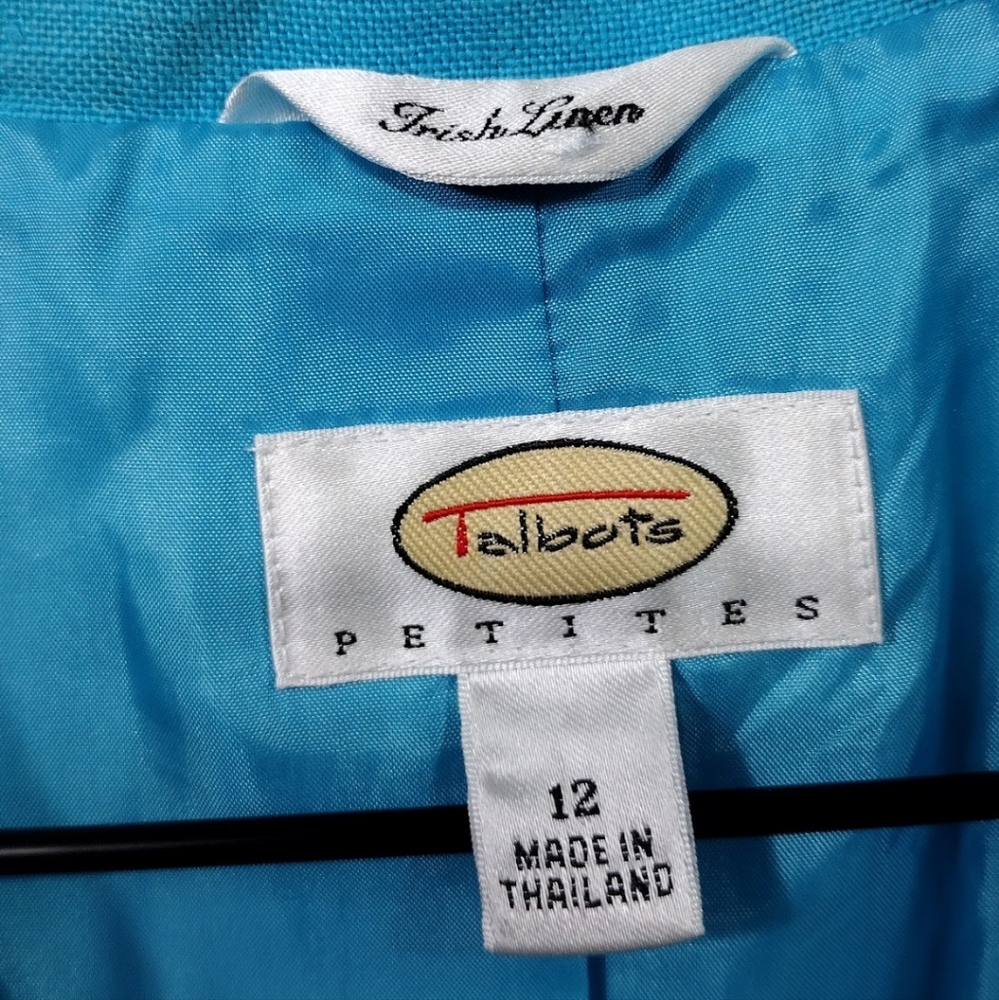 Talbots Irish Linen Blazer Women's 12 Blue Office Career Work Casual Retro Y2K - Picture 9 of 10